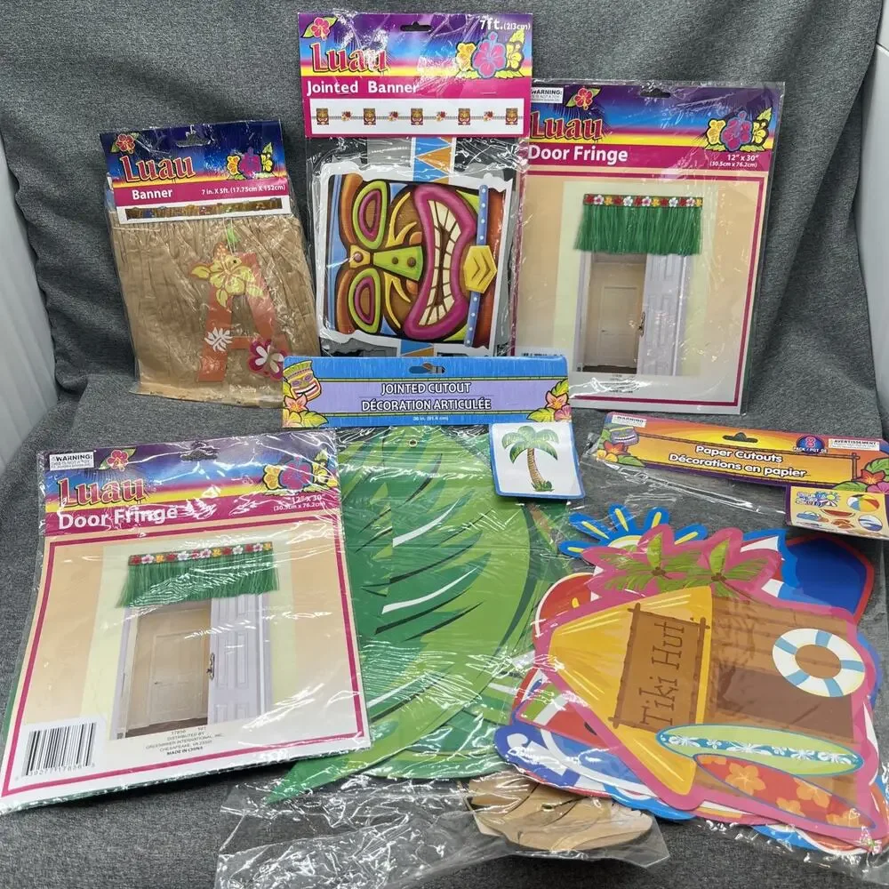6 NEW Luau Tiki Party Decorations Lot Hawaiian Summer Theme Door Fringe Garland